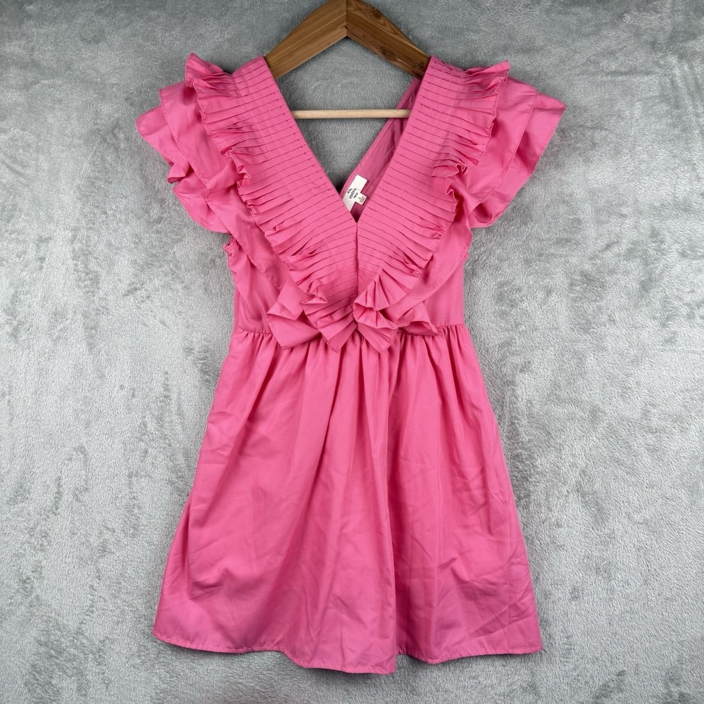 Entro Boutique Dress Women S Pink Flutter Sleeve Pleated Ruffles Barbie Girly